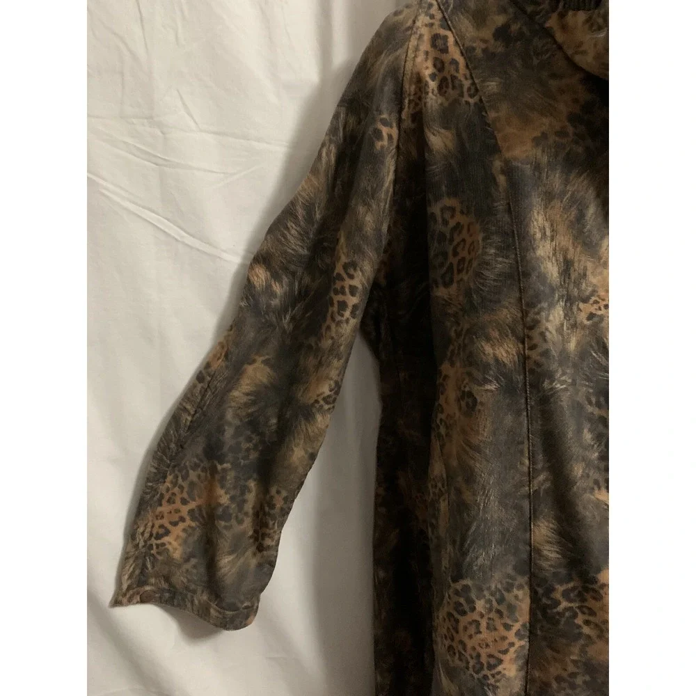 LINDI Women's Size Large Reversible Jacket‎ Coat Hooded Brown Animal Print